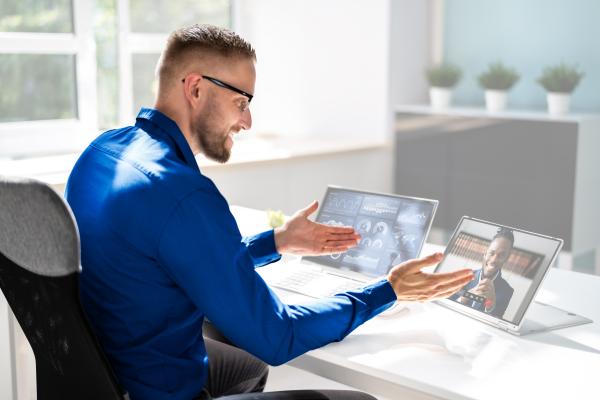 man in an online meeting