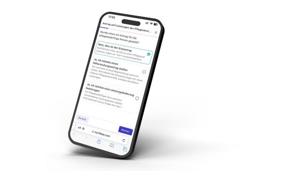 Smartphone mit App zum Pflegeantragsprozess