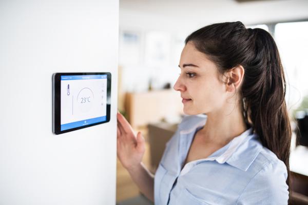 woman checking a screen