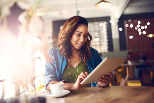 Woman Tablet Cafe