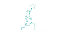 woman climbing stairs and touching a star